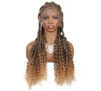 11 Twist Braid Lace Front Wig, Lace Front 28 Inch Long Handmade Brown Mix Black Synthetic Braided Wig with Fine Hair for Women