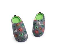 Minecraft Boys Grey Slip On Loafer Slippers | Character All Over Print Design | Comfortable Gaming Theme Indoor Shoes for Kids | Easy Slip-On Slippers | Grey Gaming Apparel Gift Idea