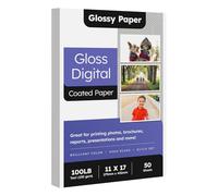 11 x 17 Double Sided C2S Glossy Paper for Full Color Laser Printing, Great for Photos Brochures Flyers Posters Business and Everyday Printing, 100lb Text (40lb Bond), Acid Free Gloss Coated, 50 Sheets