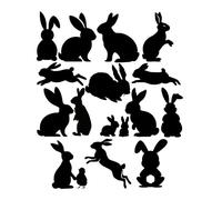 11 x Cute Bunny Rabbit Silhouette Waterproof Sticker Pack - Use on Car's, Laptops, Mirrors, Water Bottles, Scrapbooking, Fun Kids Gifts (Black, 13cm (5.1") Pack)
