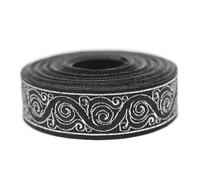 11 Yard 0.86" Wide Metallic Silver & Black Celtic Snail Jacquard Ribbon Trim Woven Border Upholstery Fabric Costume Design Tape 22221