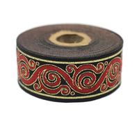 11 Yard 1.37" Wide Red & Black Celtic Snail Jacquard Ribbon Trim Woven Border Upholstery Fabric Costume Design Tape 35221
