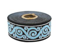 11 Yard Spool 1.37 inches Blue Black Celtic Snail Jacquard Ribbon Meander Upholstery Fabric Sewing Trim DIY Supplies 35221