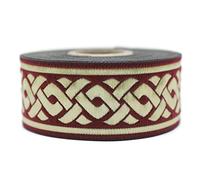 11 Yard Spool 1.37 inches Claret Red Gold Celtic Knot Jacquard Ribbon Sewing Trim Upholstery Fabric Costume Drapery Making Trimming 35069