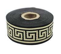 11 Yard Spool 1.37" Wide Black Gold Greek Key Jacquard Trim Embroidered Ribbon Woven Border Vintage Banding Trims 35062