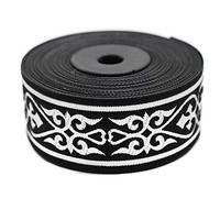 11 Yard Spool 1.37" Wide Black Silver Royal Celtic Heart Jacquard Ribbon Woven Trim Embroidery Band for Clothing and Home Decor 35068