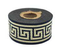 11 Yard Spool 1.37" Wide Navy Blue & Gold Greek Key Jacquard Trim Embroidered Ribbon Woven Border Vintage Banding Trims 35062