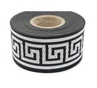 11 Yard Spool 1.37" Wide Silver Black Greek Key Jacquard Trim Embroidered Ribbon Woven Border Vintage Banding Trims 35062