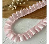 11 Yards Pink Ruffle Ribbon Trim - Satin Pleated Elastic Edging Stretch Lace Edge Ribbon for DIY Dress Headbands Decoration Sewing Crafts (4-0.98in Wide,5 Yard / 15Ft)