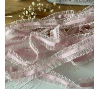 11 Yards Pink Ruffle Ribbon Trim - Satin Pleated Elastic Edging Stretch Lace Edge Ribbon for DIY Dress Headbands Decoration Sewing Crafts (12-0.79in Wide,5 Yard / 15Ft)