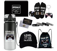 11 Year Old Boy Gifts, Birthday Gifts for 11 Year Old Boys, Game Theme LEVEL 11 UNLOCKED Gift Set Water Bottle Baseball Cap Socks Bag Keychain Wristbands, Cool 11th Present for Son Grandson Nephew