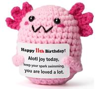 11 Year Old Girl Birthday Gift Ideas - Mini Crochet Axolotl Plush with 11th Birthday Card, Handmade 8-10cm, Kawaii Room Locker Decor, Trendy Tween Present