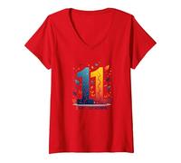 11 Years & Just Beginning: Fun Birthday Gift V-Neck T-Shirt, Women, Red, XXL