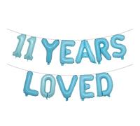 11 Years Loved Balloon Banner Sign Multicolor Glitter for 11th Birthday Party Decorations Anniversary Decor Photo Booth Props (11 YEARS LOVED Light Blue)