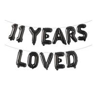 11 Years Loved Balloon Banner Sign Multicolor Glitter for 11th Birthday Party Decorations Anniversary Decor Photo Booth Props (11 YEARS LOVED Black)