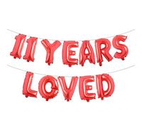 11 Years Loved Balloon Banner Sign Multicolor Glitter for 11th Birthday Party Decorations Anniversary Decor Photo Booth Props (11 YEARS LOVED Red)