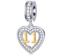 11 Years Old Birthday Charms fit Pandora Moments Bracelet, 18K Gold Number 11 Dangle, 925 Sterling Silver 11th Wedding Anniversary Pendant Beads with CZ, Gifts for Granddaughter/Grandson