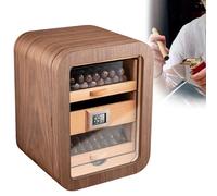 110-Cigar Humidor Cabinet with Spanish Cedar Wood Lining, Digital Hygrometer & Humidity Control, 4-Tier Desktop Storage Box with Glass Viewing Door for Home Office(Brown,WithoutSkylight)