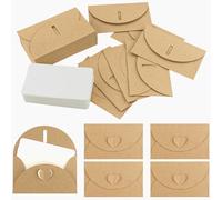 110 Kraft Paper Small Envelopes with 110 Blank Cards, Mini Envelope with Heart Closure for Gift Cards DIY-Graffiti, Mini Gift, for Handmade Seed Cute Kraft Paper Envelopes