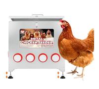 110 lbs 10 Port Galvanized Chicken Feeder with Adjustable Height,Locking Lid&Riveted Handles,Large Capacity Rainproof Automatic Chicken Feeders,No Waste Poultry Feeder for Chicken Coops(Silver)