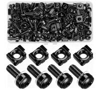 110 Pcs/55 Set Rack Mount Cage Nuts and Screws Kit, M6x20mm Server Rack Screws and Cage Nuts, Mount Server Cabinets Bolts and Washers for Audio Shelves Cabinets (Black)