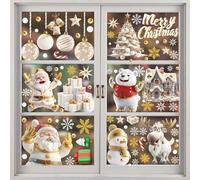 110 Pcs, 9 Sheets Total Xmas Window Stickers - Double Sided Santa Claus, Reindeer, Snowflakes for Windows - Cling Xmas Window Decal, White Stereo Static Sticker Decoration