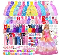 110+ Pcs Doll Clothes Outfit for Babys,Doll Accessories Mini Dress Party Dress Bikini Set Tops Pants Shoes Hangers Hat Random Stlye for 11.5 Inch Girl Doll,Doll Dress up Toys for 3+ Little Girls Kids