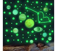 110 Pcs Glow in The Dark Stars and Planets, YRYUNRUI Luminous Solar System Wall Stickers Decoration, Bright Stars Wall Decals for Kids Bedroom, Ceiling Birthday Present (Green)