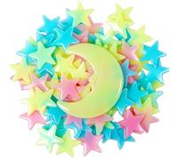 110 PCS Glow in the Dark Stars for Ceiling Luminous Stars Moon Fluorescent Noctilucent Plastic Wall Stickers with Adhesive Pads 3D Glowing Star Stocking Stuffers for Wall Room Decor Gifts (Multicolor)