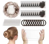110 Pcs Hair Nets for Buns Set Incluede 50 Invisible Bun Nets Brown with 50 U-Shape Bobby Pins and 10 Bobbles for Ballet Dancers for Ballet Dance Nurse