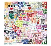 110 Pcs Jesus Loves You Scrawl Stickers for Guitar,Bicycle,Laptop,Water Bottles,Skateboard,Computer,Bible Nordic Style Stickers Waterproof Vinyl,Graffiti Decoration for Girls Boys Children Teens