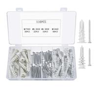 110 Pcs Self Drilling Plasterboard Fixings, Heavy Duty Raw Plugs and Screws for Plasterboard Wall, Nylon Drywall Hollow Cavity Wall Fixings Anchors and Drywall Anchors (White)