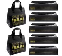 110 Pcs Thank You Insulated Bags for Food Delivery Bulk 9.4 x 9. 4 x 5.9 Inch Black Take Away Bags Thermal Insulation Bag for Hot and Cold Food Fresh Seafood Coffee Pizza Catering Restaurant Grocery