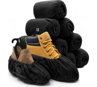 110 Premium Thick Extra Large Disposable Boot & Shoe Covers XL, Non Slip Blue Booties, Water Resistant Foot Protectors, Construction Durable 42GSM for Indoors Outdoors, US Men 13, Women 15 - Black
