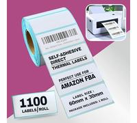 1100 Direct Thermal Labels for Amazon FBA UPC Barcode Self Adhesive Label Sticker Address Labels Roll Stickers Blank Sticky Label Roll for MUNBYN Zebra Dymo JADENS Phomemo Thermal Printer - 60 X 30mm