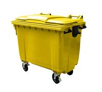 1100 Litre Wheelie Bin - Yellow, Largest 4 Wheeled Bin Available, 4 x 200mm Swivel Castors With 2 Central Locking Brakes, Commercial & Industrial Bin