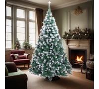 (1100 PVC Branch Snow Flocked Green) 7FT Christmas Tree, Artificial Christmas Tree With Metal Stand- Tree 210cm Xmas Tree Christmas Decoration
