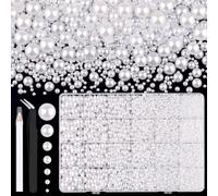 11000 Pieces Flat Back Beads for Crafts (White) Mixed Size 2/3/4/5/6/8/10mm Non Hotfix Half Beads, Bedazzling Beads for Crafts, Clothing, Cups, Shoes