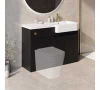 1100mm Black Right Hand Toilet and Sink Unit with Brass Fittings - Unit & Basin Only - Bali