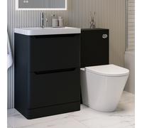 1100mm Black Toilet and Sink Unit with Round Toilet - Pendle
