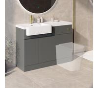 1100mm Grey Left Hand Toilet and Sink Unit with Brass Fittings - Unit & Basin Only - Bali