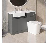 1100mm Grey Left Hand Toilet and Sink Unit with Square Toilet and Chrome Fittings - Bali