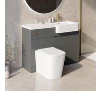 1100mm Grey Right Hand Toilet and Sink Unit with Square Toilet and Brass Fittings - Bali