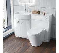 1100mm LH White Basin Vanity Flat Pack WC Unit, Modern BTW Toilet Dene
