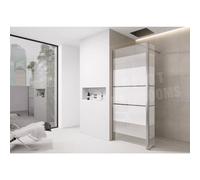 (1100mm Screen Chrome With 300mm Flipper) White Printed Shower Screen Walk in Wet Room Enclosure 8mm Easy Clean Tempered Glass