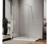 (1100x1900mm) ELEGANT Walk-In Shower Screen - 6mm Toughened Safety Glass Wet Room Panel with Support Bar