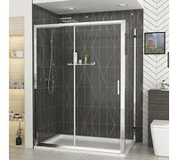 1100x700mm Walk in Single Sliding 6mm Glass Rectangular Shower Enclosure with Pearlstone Shower Tray