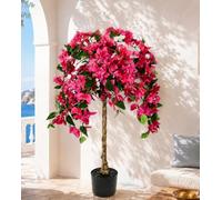 110CM Artificial Bougainvillea Tree Indoor Outdoor,Faux Silk Floral Tree Bougainvillea Potted Artificial Plant with Flowers,Tall Fake Flowering Tree Realistic Wood Trunk for Front Porch Home Garden