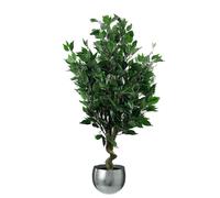 110cm Artificial Evergreen Twist Ficus Tree Silver Curve Planter