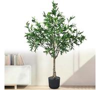 110CM Artificial Olive Trees Indoor Outdoor,Tall Fake Olive Trees Artificial Plants in Pot,Potted Faux Shrubs with Planter with Wood Trunk Realistic Fruits Leaves for Room Door Garden Porch
